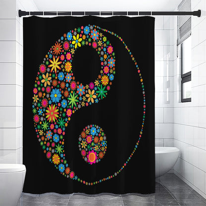 Colorful Flowers Yin Yang Print Shower Curtain