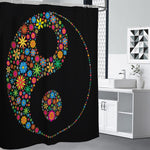 Colorful Flowers Yin Yang Print Shower Curtain