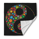 Colorful Flowers Yin Yang Print Silk Bandana