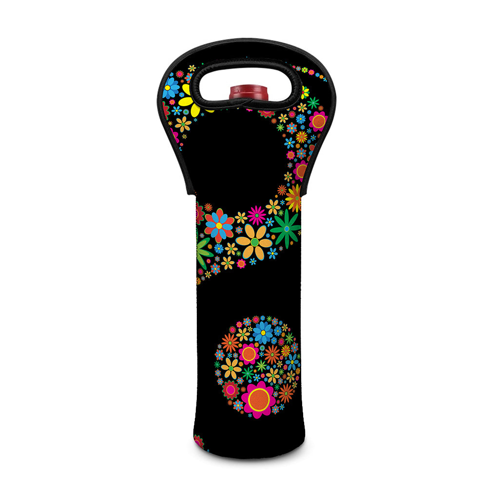 Colorful Flowers Yin Yang Print Single Neoprene Wine Tote