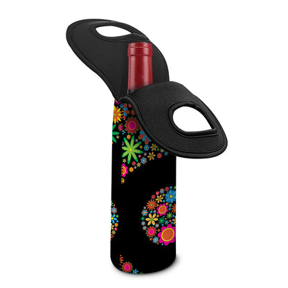 Colorful Flowers Yin Yang Print Single Neoprene Wine Tote