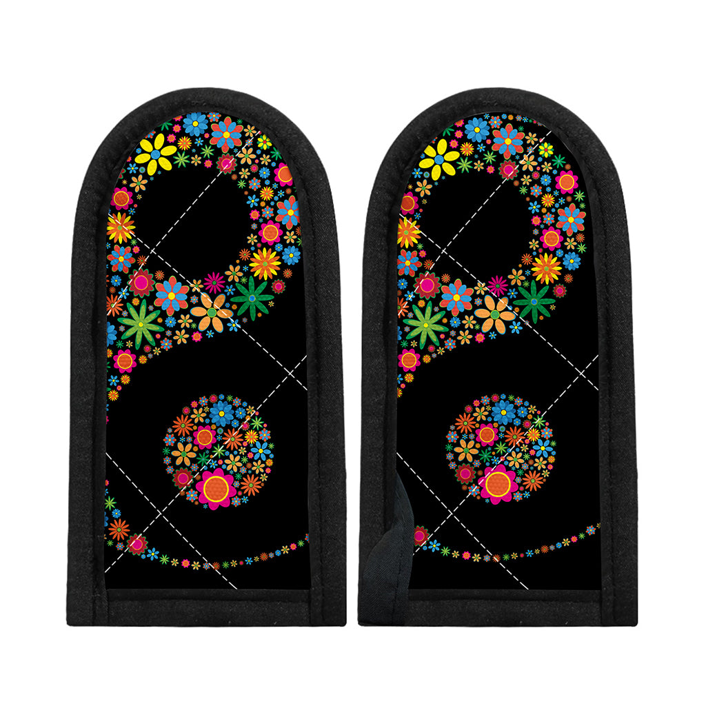 Colorful Flowers Yin Yang Print Skillet Handle Cover
