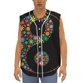 Colorful Flowers Yin Yang Print Sleeveless Baseball Jersey