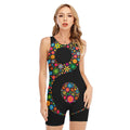 Colorful Flowers Yin Yang Print Sleeveless One Piece Swimsuit