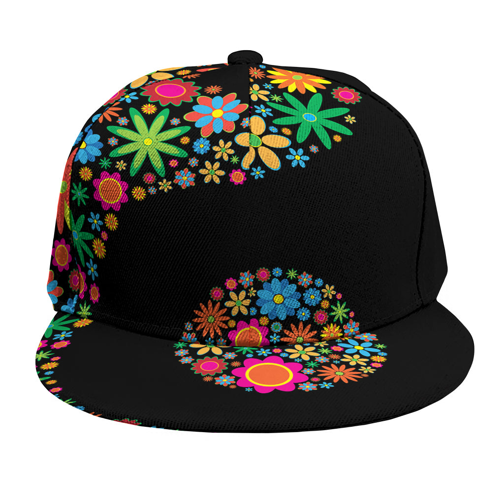 Colorful Flowers Yin Yang Print Snapback Cap