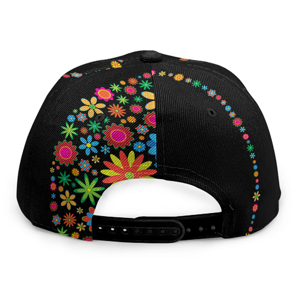 Colorful Flowers Yin Yang Print Snapback Cap