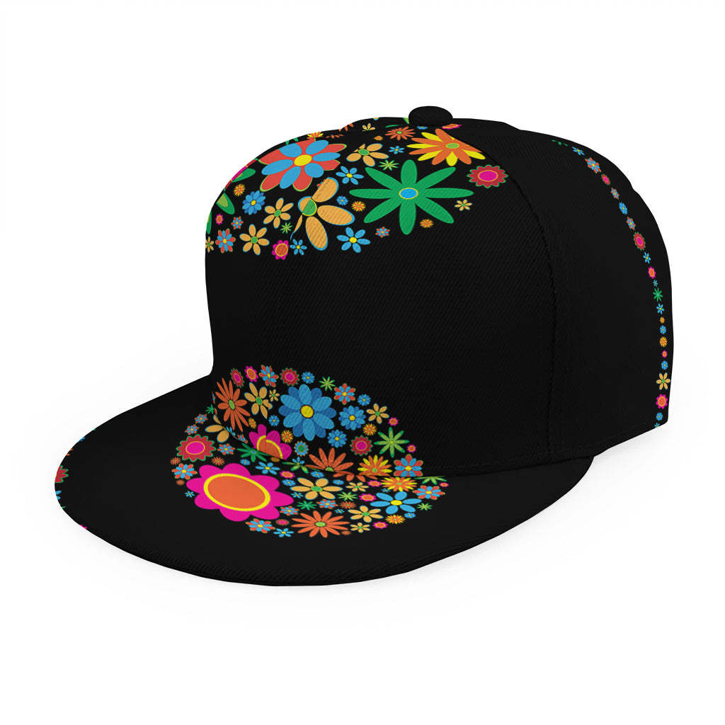 Colorful Flowers Yin Yang Print Snapback Cap