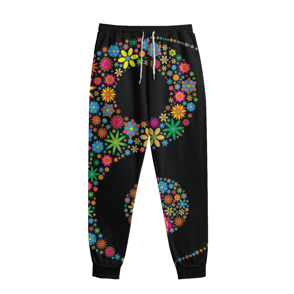 Colorful Flowers Yin Yang Print Sweatpants