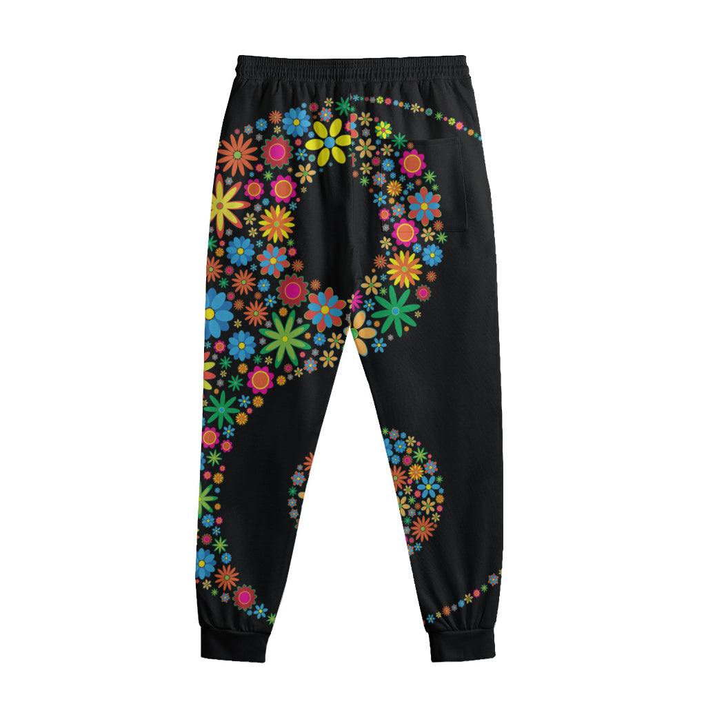 Colorful Flowers Yin Yang Print Sweatpants
