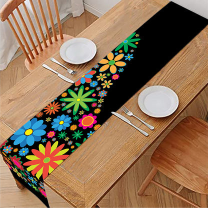 Colorful Flowers Yin Yang Print Table Runner