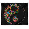 Colorful Flowers Yin Yang Print Tapestry