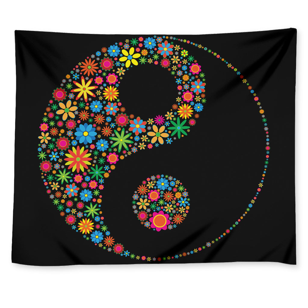 Colorful Flowers Yin Yang Print Tapestry
