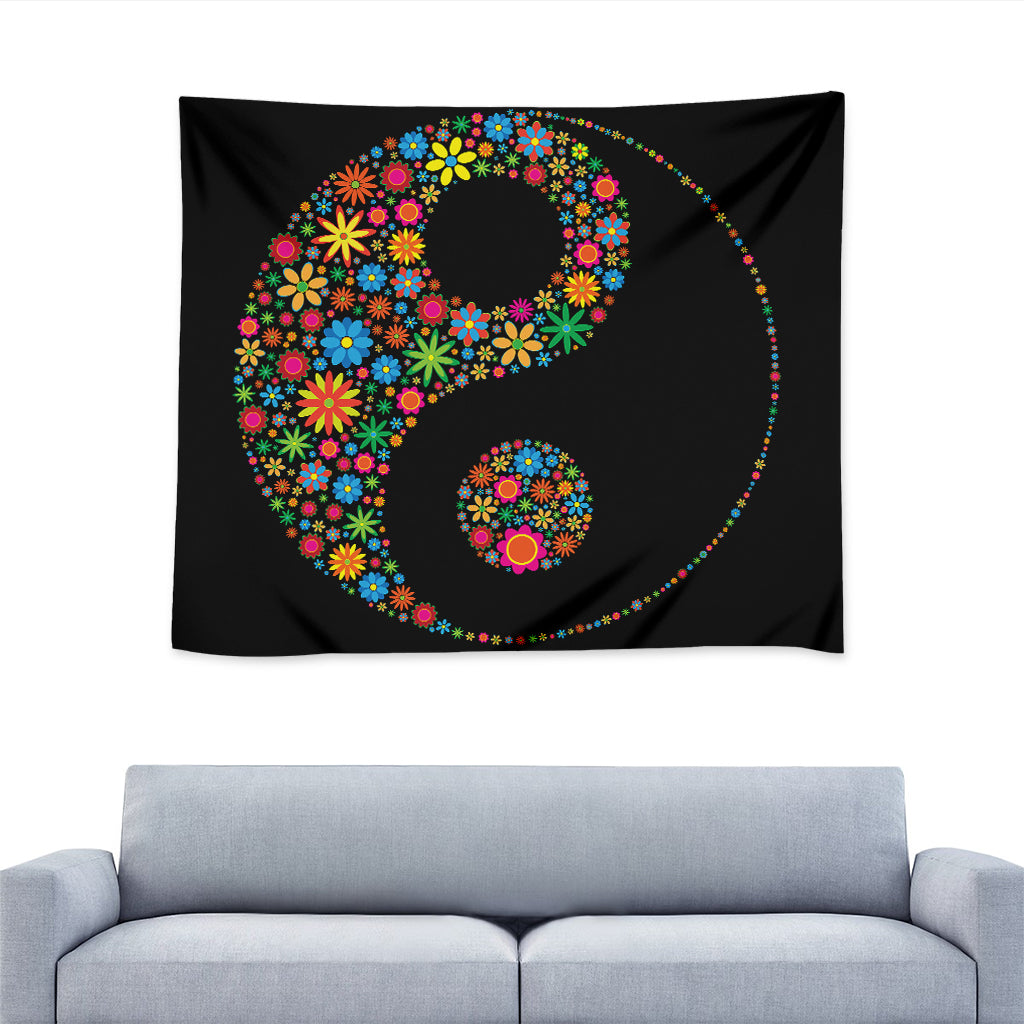 Colorful Flowers Yin Yang Print Tapestry