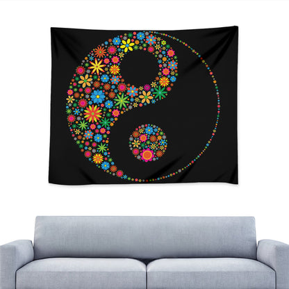 Colorful Flowers Yin Yang Print Tapestry