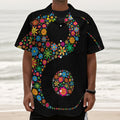 Colorful Flowers Yin Yang Print Textured Short Sleeve Shirt