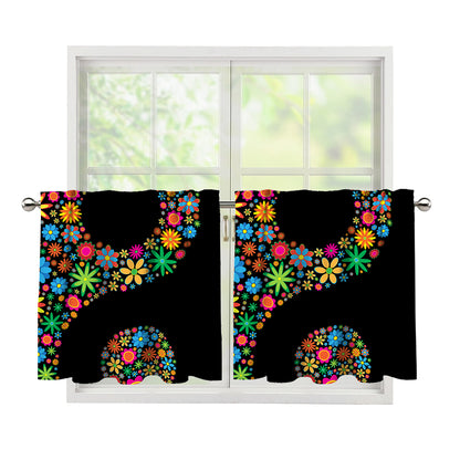 Colorful Flowers Yin Yang Print Tier Curtains