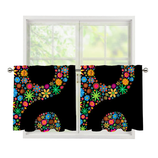Colorful Flowers Yin Yang Print Tier Curtains