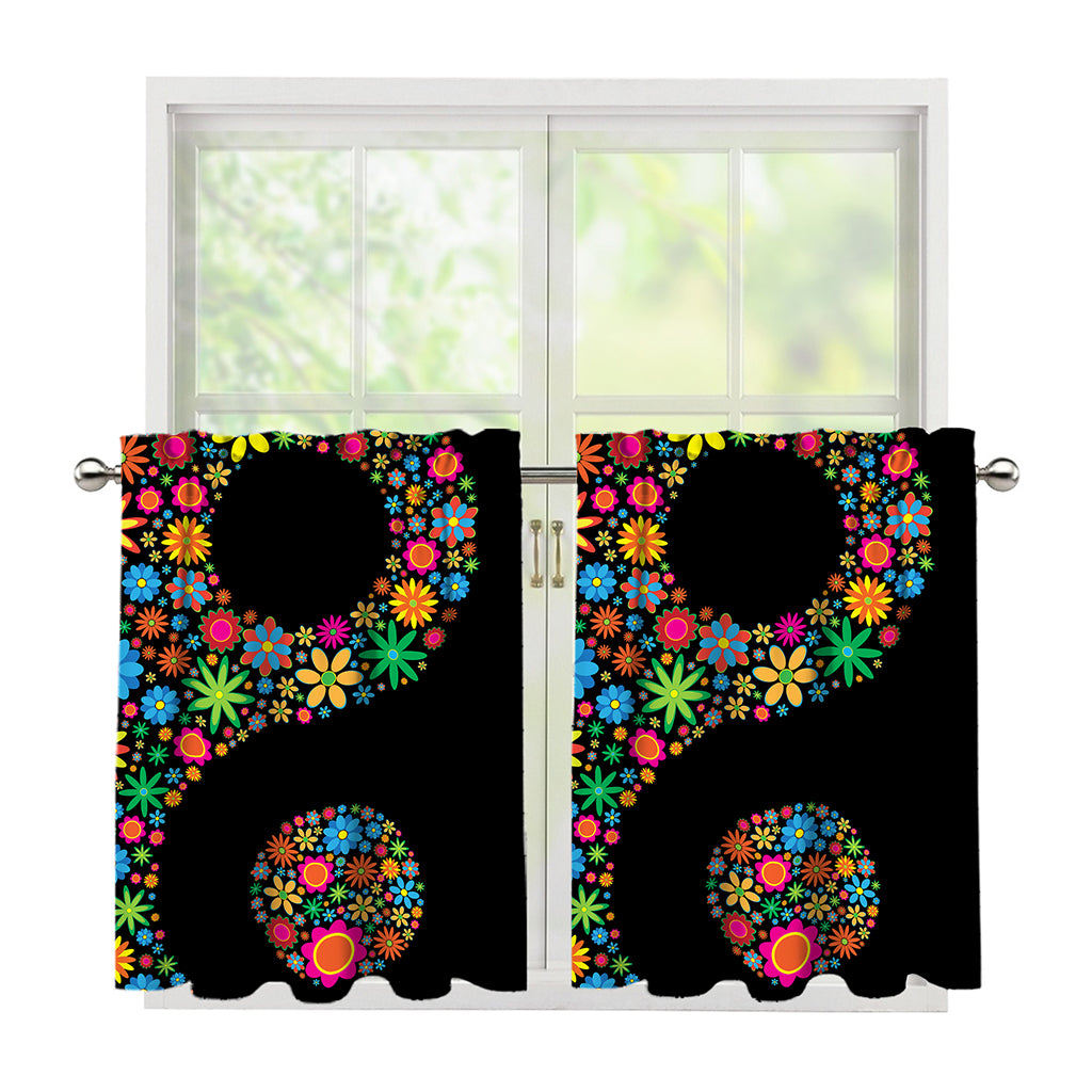 Colorful Flowers Yin Yang Print Tier Curtains