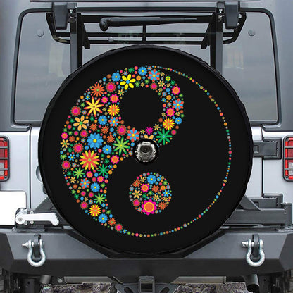 Colorful Flowers Yin Yang Print Tire Cover With Camera Hole