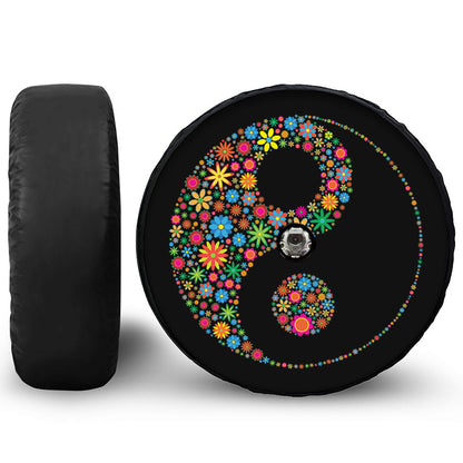 Colorful Flowers Yin Yang Print Tire Cover With Camera Hole
