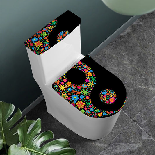 Colorful Flowers Yin Yang Print Toilet Lid And Tank Cover Set