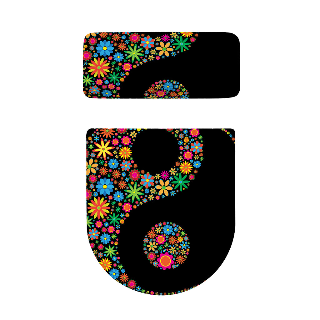 Colorful Flowers Yin Yang Print Toilet Lid And Tank Cover Set