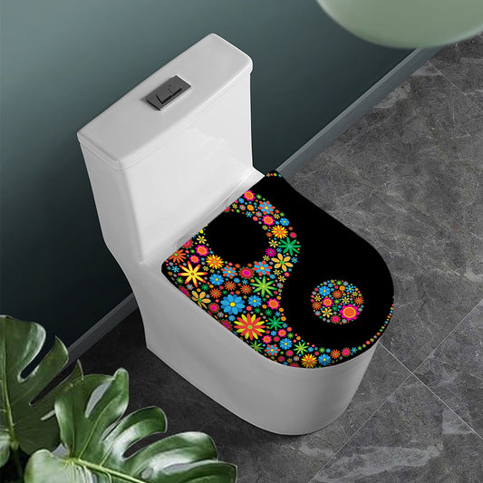 Colorful Flowers Yin Yang Print Toilet Lid Cover