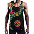 Colorful Flowers Yin Yang Print Men's Workout Tank Top