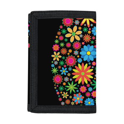 Colorful Flowers Yin Yang Print Trifold Wallet