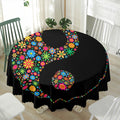 Colorful Flowers Yin Yang Print Waterproof Round Tablecloth