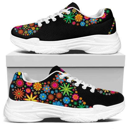 Colorful Flowers Yin Yang Print White Chunky Shoes