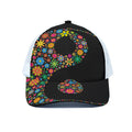Colorful Flowers Yin Yang Print White Mesh Trucker Hat