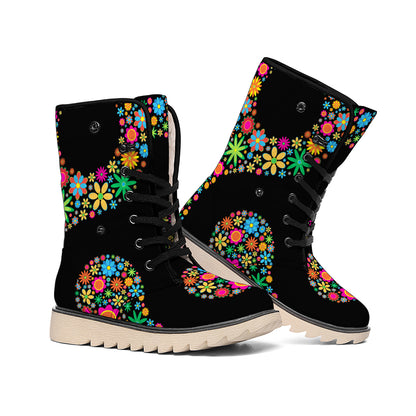 Colorful Flowers Yin Yang Print Winter Boots