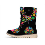 Colorful Flowers Yin Yang Print Winter Boots