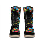 Colorful Flowers Yin Yang Print Winter Boots