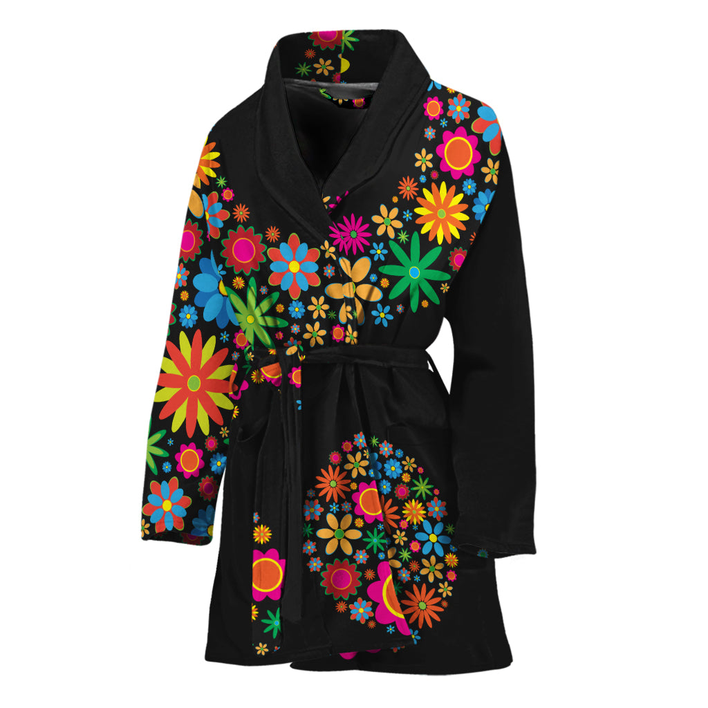 Colorful Flowers Yin Yang Print Women's Bathrobe