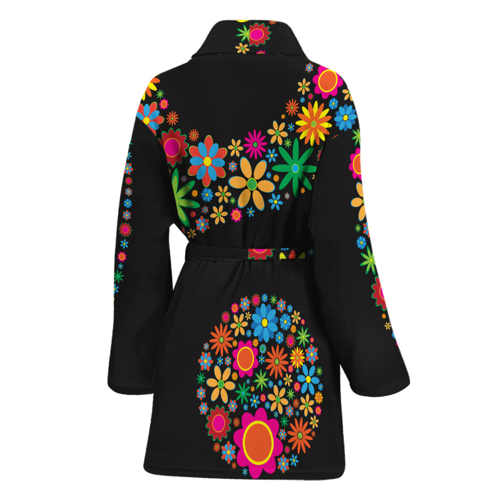 Colorful Flowers Yin Yang Print Women's Bathrobe
