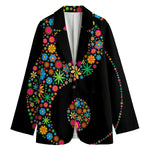 Colorful Flowers Yin Yang Print Women's Blazer
