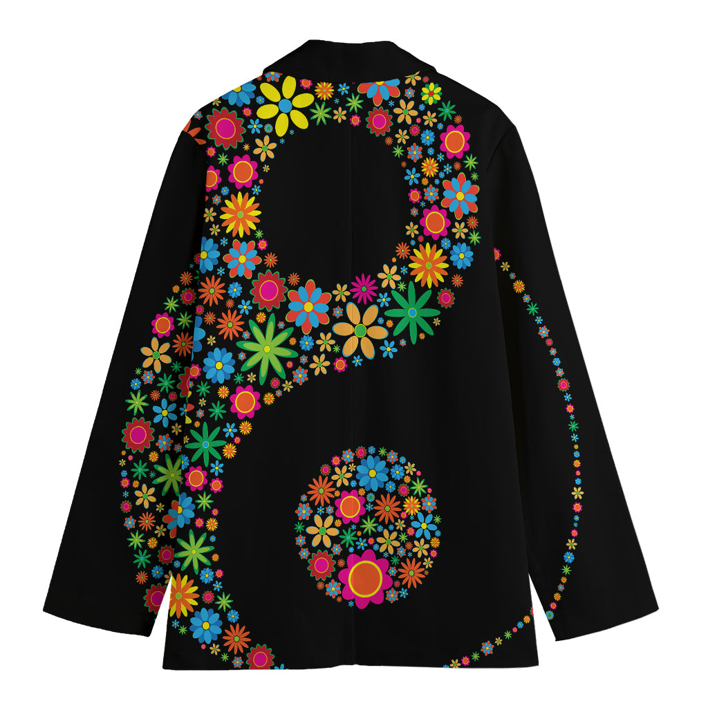 Colorful Flowers Yin Yang Print Women's Blazer