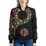 Colorful Flowers Yin Yang Print Women's Bomber Jacket