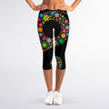 Colorful Flowers Yin Yang Print Women's Capri Leggings