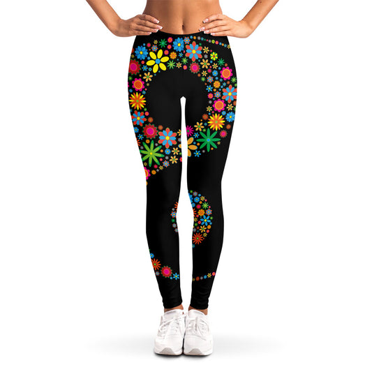 Colorful Flowers Yin Yang Print Women's Leggings