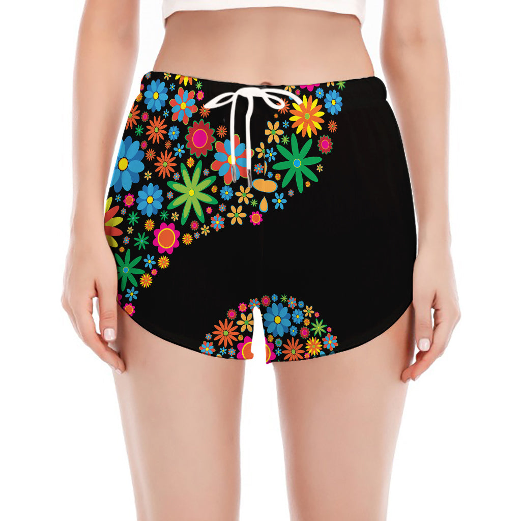 Colorful Flowers Yin Yang Print Women's Split Running Shorts