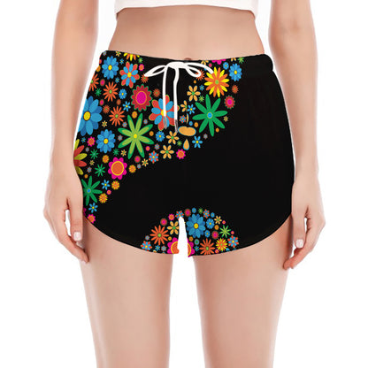 Colorful Flowers Yin Yang Print Women's Split Running Shorts