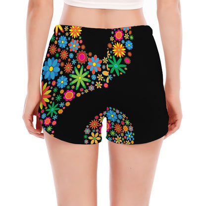 Colorful Flowers Yin Yang Print Women's Split Running Shorts