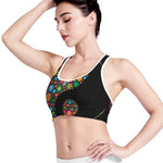 Colorful Flowers Yin Yang Print Women's Sports Bra