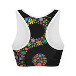 Colorful Flowers Yin Yang Print Women's Sports Bra