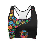 Colorful Flowers Yin Yang Print Women's Sports Bra