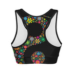 Colorful Flowers Yin Yang Print Women's Sports Bra