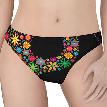 Colorful Flowers Yin Yang Print Women's Thong